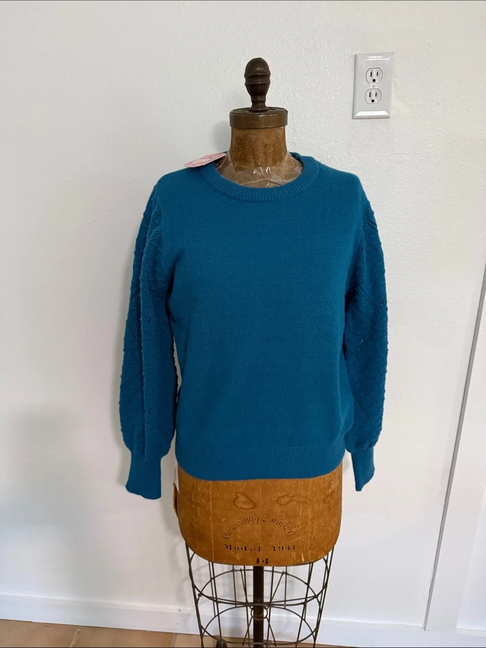 NWT Nanette Lepore Teal Pointelle Balloon-Sleeve Sweater - Sizes L & XL